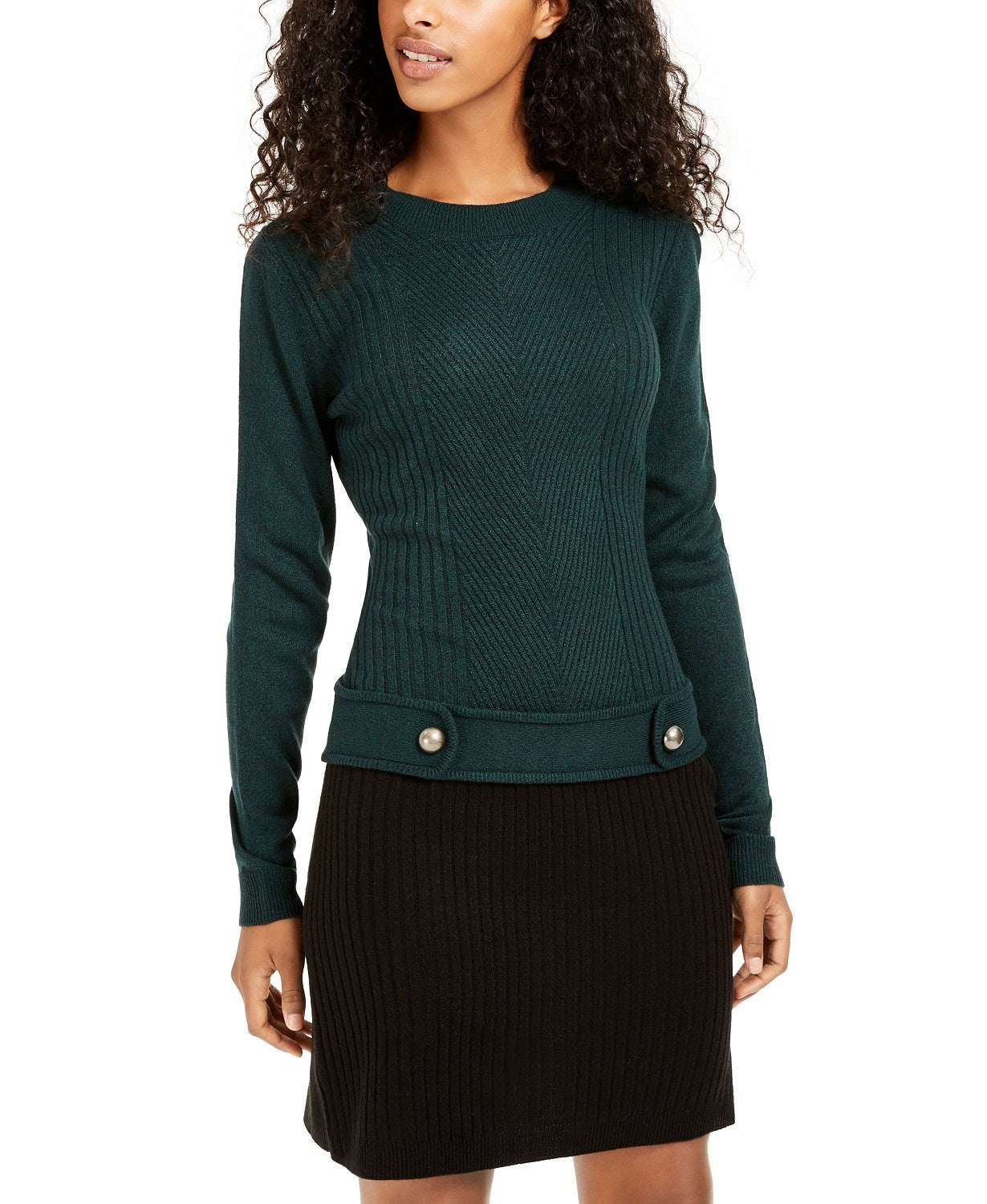 BCX Juniors' Colorblocked Drop-Waist Sweater Dress Green Size Medium