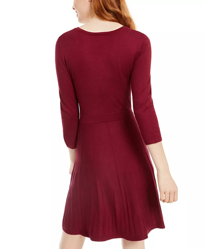 BCX Juniors' Grommet-Waist Fit & Flare Dress Wine Size X-Small