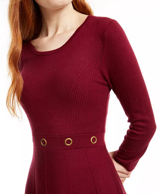 BCX Juniors' Grommet-Waist Fit & Flare Dress Wine Size X-Small