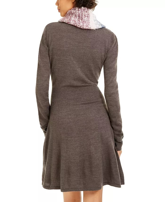 BCX Women's Striped Scarf & Sweater Dress Gray Size Small