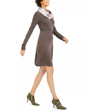 BCX Women's Striped Scarf & Sweater Dress Gray Size Small