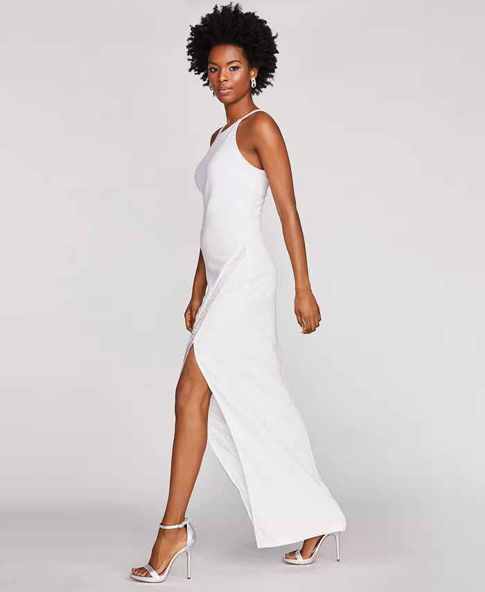 BCX Women's Rhinestone Faux-Wrap Gown  white Size Small