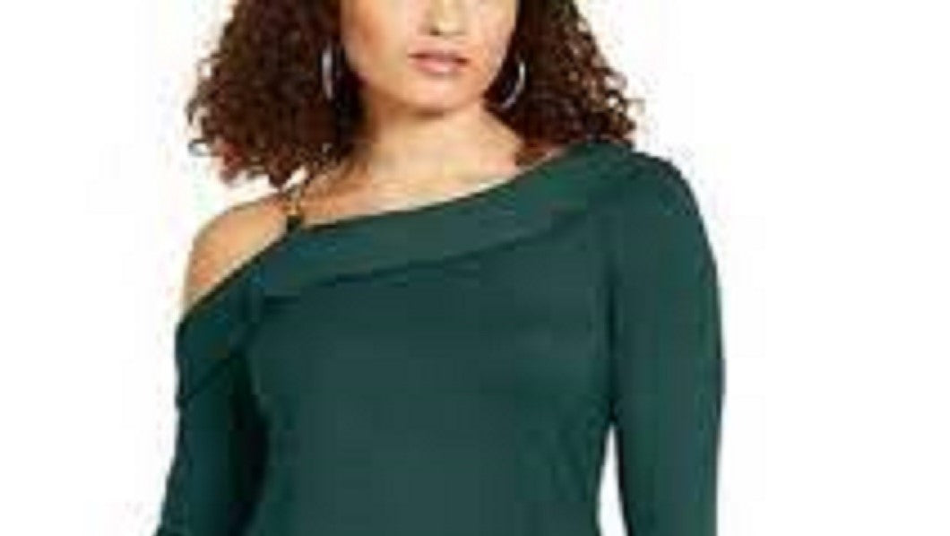 Thalia Sodi Women's Ruffled One-Shoulder Top Dark Green Size Medium