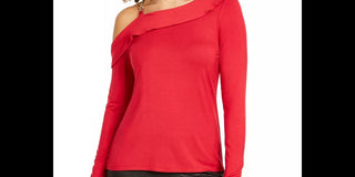 Thalia Sodi Women's Ruffled One-Shoulder Top Bright Red Size Extra Large