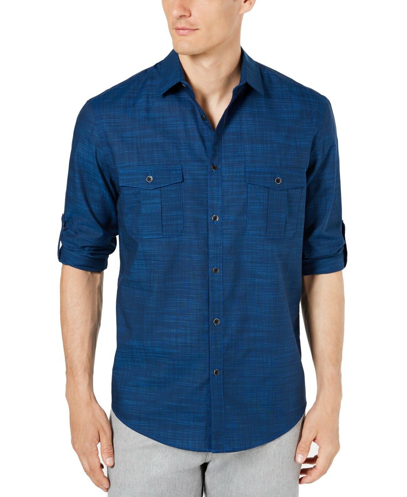Alfani Men's Warren No Pocket Long Sleeve Shirt Blue Size Small