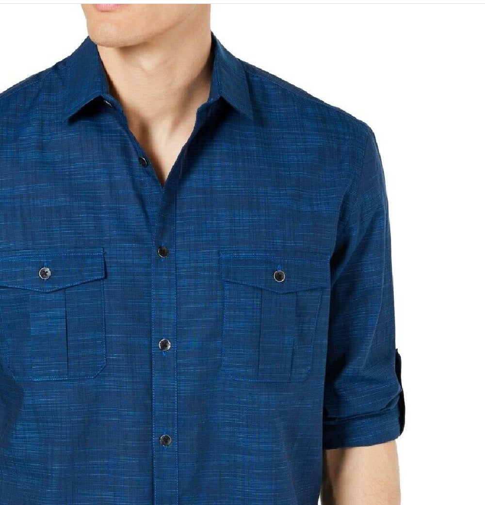 Alfani Men's Warren No Pocket Long Sleeve Shirt Blue Size Small