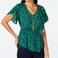 Thalia Sodi Women's Printed Flutter Sleeve Peplum Top Medium Green Size Medium