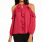 Thalia Sodi Women's Ruffle-Trim Cold-Shoulder Top  Med Pink Size Small