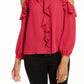 Thalia Sodi Women's Ruffle-Trim Cold-Shoulder Top  Med Pink Size Small