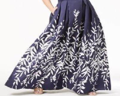 Morgan & Company Women's Trendy Plus Size Printed A-Line Gown Navy /White Size 20