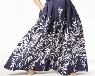 Morgan & Company Women's Trendy Plus Size Printed A-Line Gown Navy /White Size 20