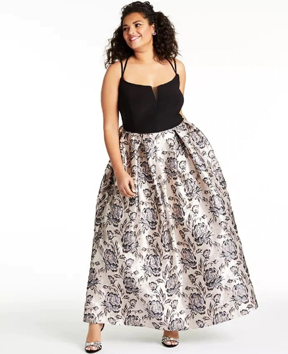 Morgan & Company Women's Plus Metallic Brocade Ballgown Black Charcoal Size 18W AVER