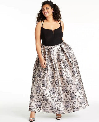 Morgan & Company Women's Plus Metallic Brocade Ballgown Black Charcoal Size 18W AVER