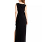 Women's Alex Evenings Embroidered Side Ruched Gown Size 8 - Black Black Size 8