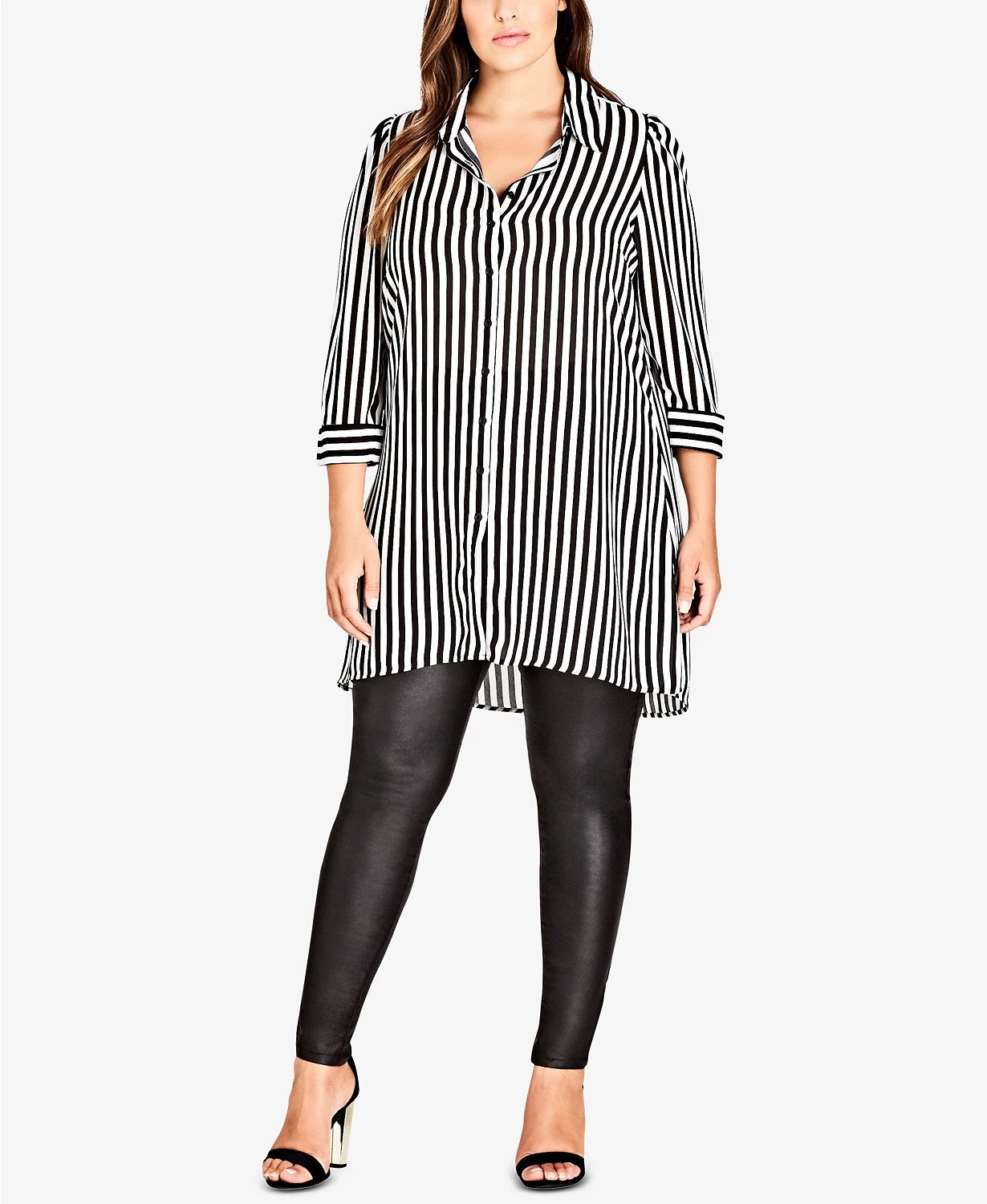 City Chic Women's Trendy Plus Size Striped Tunic Shirt Black Size 14W