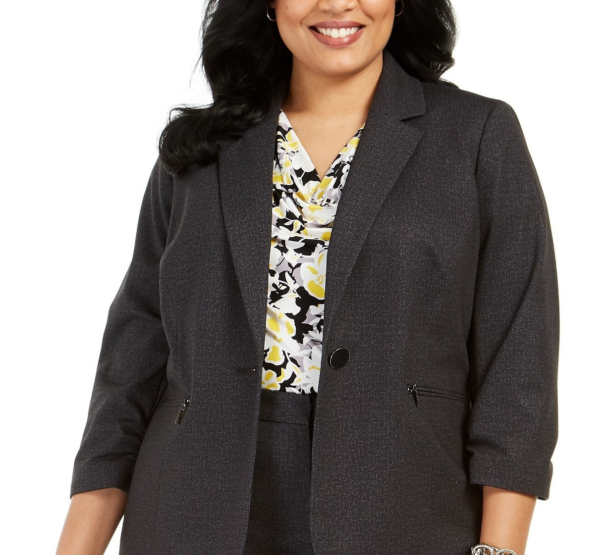 Kasper Women's Plus Size One-Button Blazer Charcoal Size 22