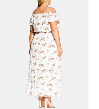 City Chic Women's Trendy Plus Size Floral-Print Off-The-Shoulder Dress White Size 16 Plus