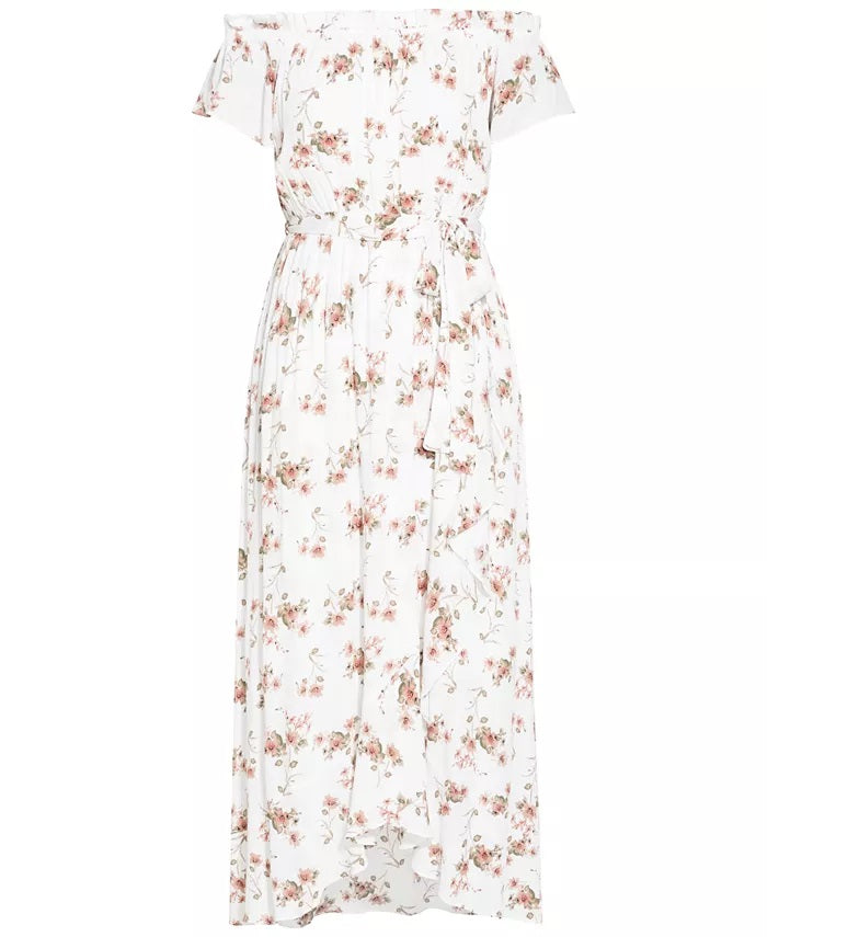 City Chic Women's Trendy Plus Size Floral-Print Off-The-Shoulder Dress White Size 16 Plus