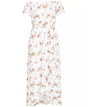 City Chic Women's Trendy Plus Size Floral-Print Off-The-Shoulder Dress White Size 16 Plus