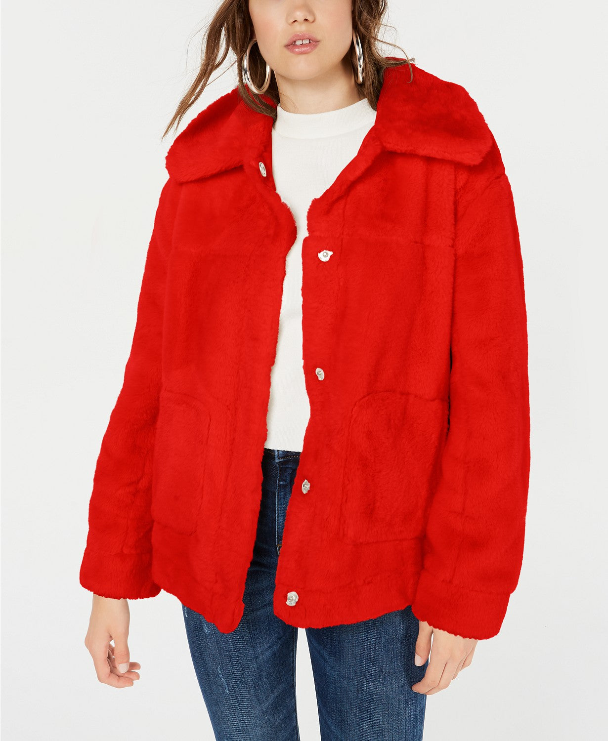 Jou Jou Juniors' Faux-Fur Jacket Red Size X-Small