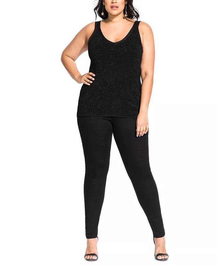 City Chic Women's Trendy Plus V Neck Knit Top Black Size 24W