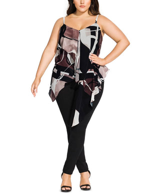 City Chic Women's Plus Tank- Top Printed Blouse Brown Size 24W