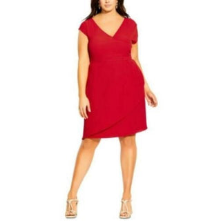 City Chic Women's Trendy Plus Size Faux-Wrap Dress Lust Red Size 18W