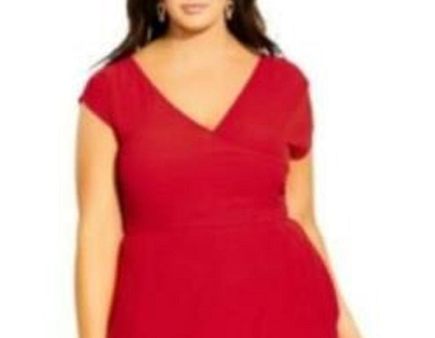 City Chic Women's Trendy Plus Size Faux-Wrap Dress Lust Red Size 18W