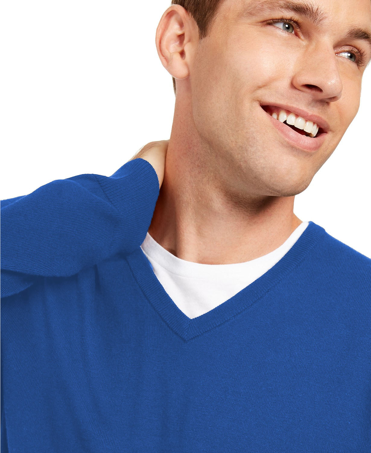 Alfani Men's Solid V-Neck Cotton Sweater Blue Size 2 Extra Large