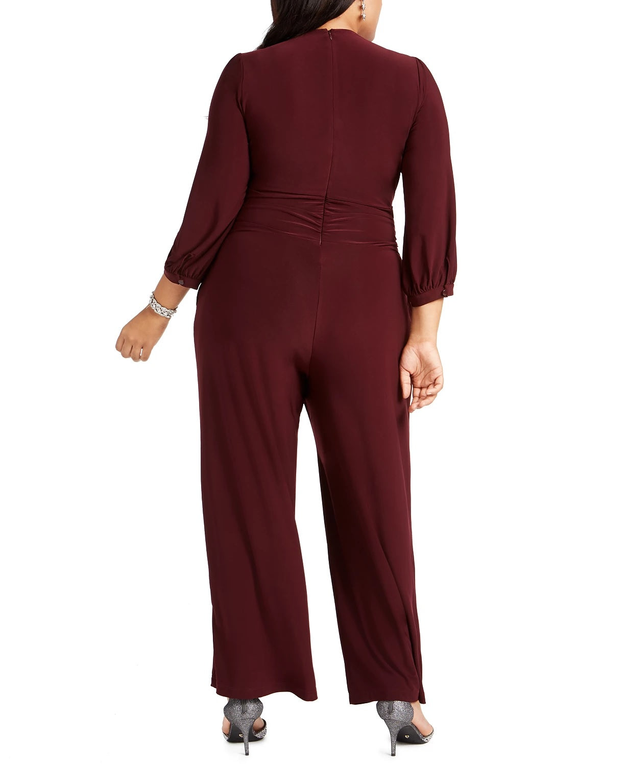 Taylor Women's Plus Size Ruched Wide-Leg Jumpsuit Dark Red Size 18W