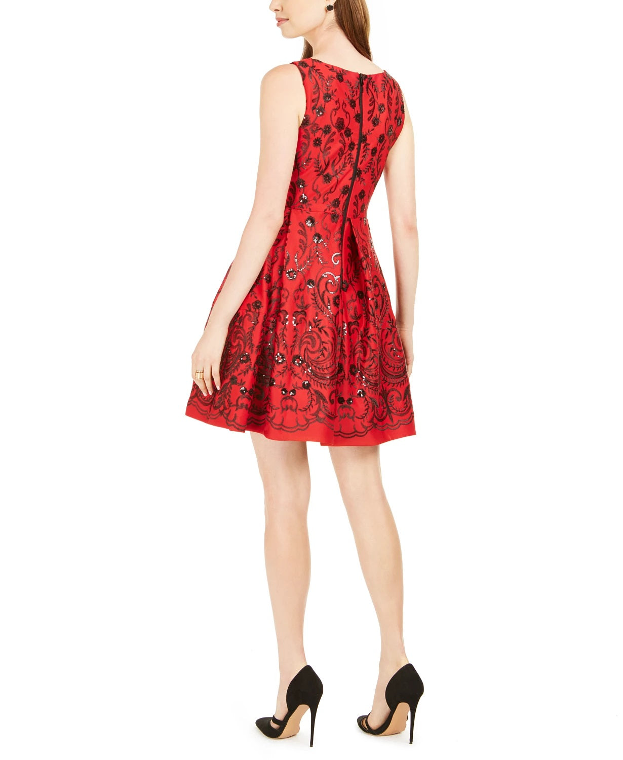 Taylor Women's Sequined Fit & Flare Dress Red Size 6