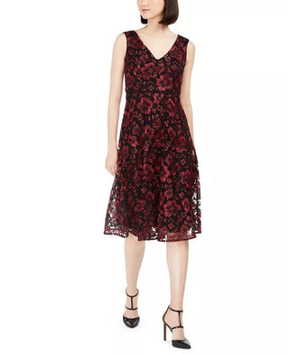 Taylor Women's Floral-Embroidered Midi Dress Wine Size 6
