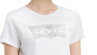 Levi's Women's The Perfect Tee Sequin Graphic T-Shirt White Size Medium