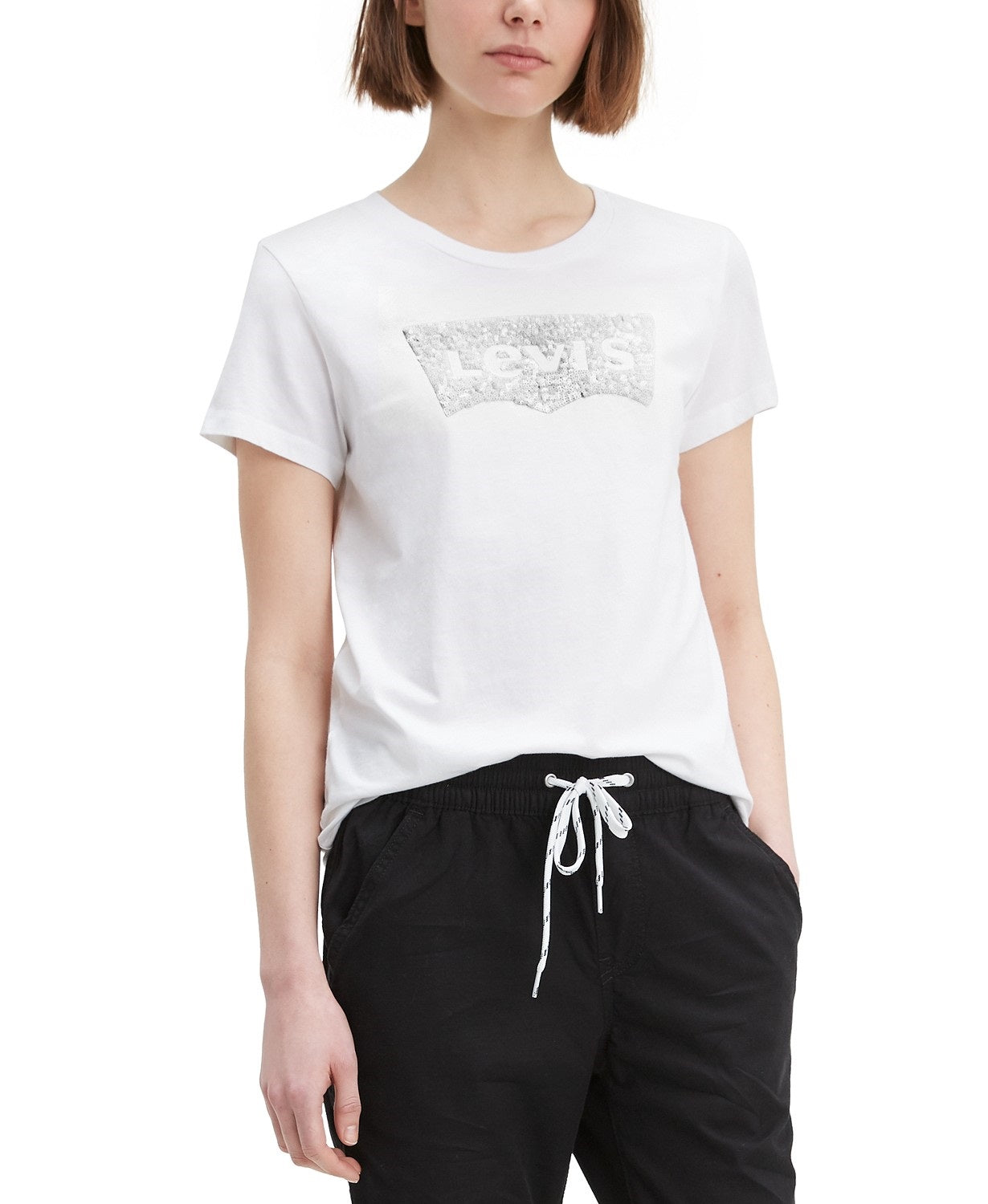 Levi's Women's The Perfect Tee Sequin Graphic T-Shirt White Size Extra Small