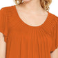 Style & Co Women's Pleated-Neck Flutter-Sleeve Top Brown Size Small