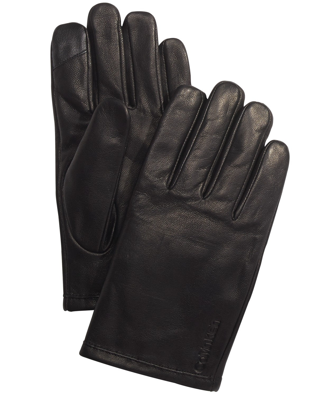 Calvin Klein Men's Leather Touch-Screen Gloves Black Size Large