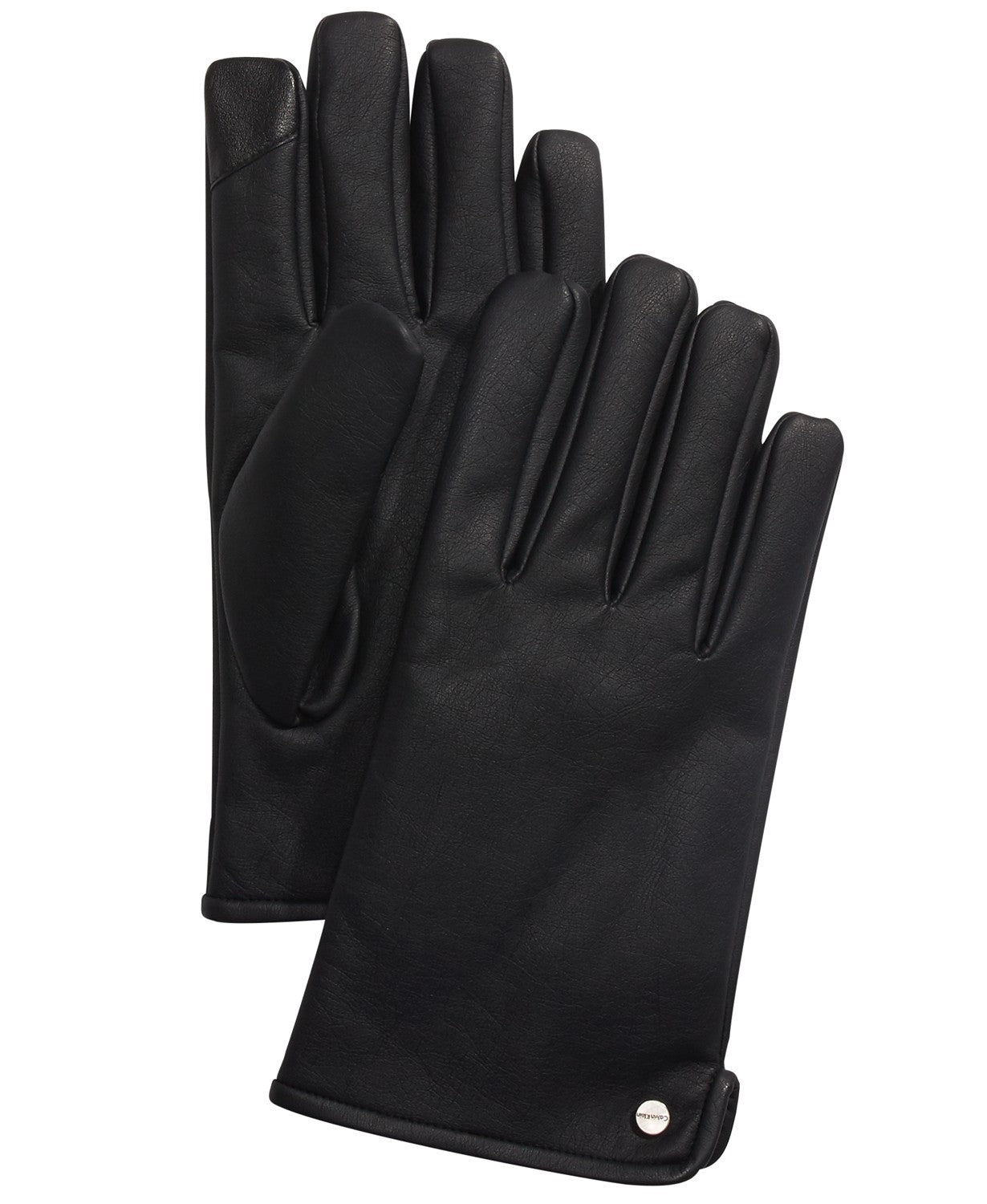 Calvin Klein Men's Faux-Leather Touch-Screen Gloves Black Size Large