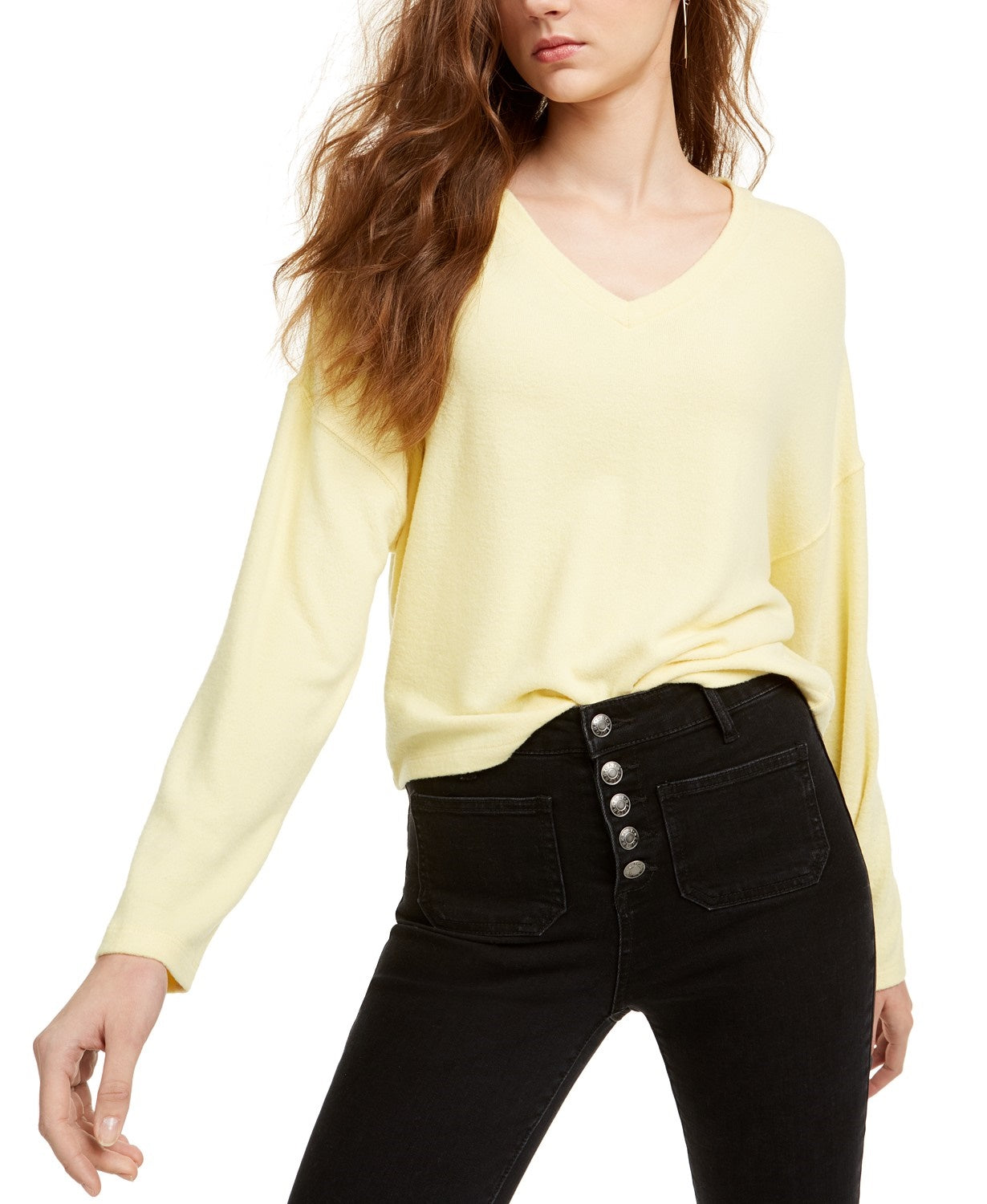 Freshman Juniors' Cozy V-Neck Top Yellow Size Extra Small