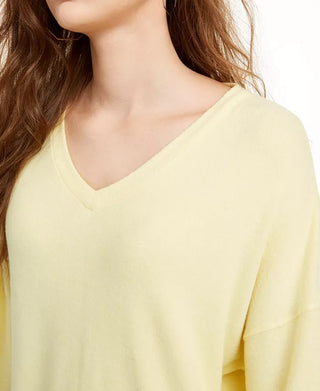 Freshman Juniors' Cozy V-Neck Top Yellow Size Extra Small
