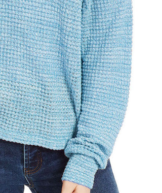 Freshman Juniors Women's Waffle-Knit Cold-Shoulder Top Blue Size Medium