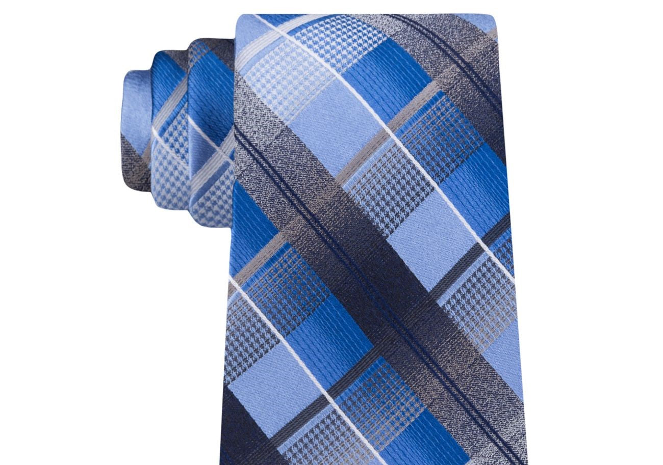Van Heusen Men's Dean Classic Plaid Tie Blue Size Regular
