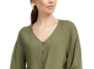 Freshman Juniors Women's Flare-Sleeved Tie-Waist Blouse Green Size Extra Large
