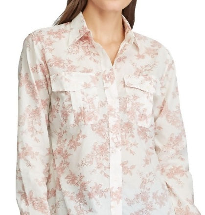 Ralph Lauren Women's Cuffed Collared Button Up Wear To Work Top Red Size Medium