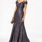 R & M Richards Women's Off The Shoulder Lace Gown