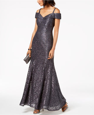 R & M Richards Women's Off The Shoulder Lace Gown