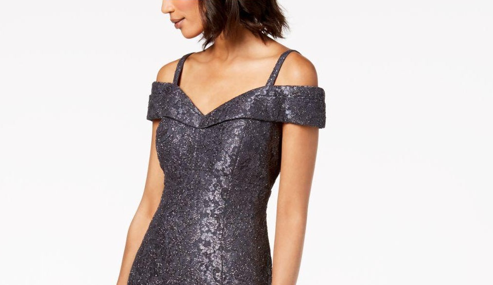 R & M Richards Women's Off The Shoulder Lace Gown