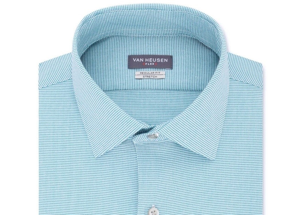 Van Heusen Men's Classic/Regular-Fit Wrinkle-Free Performance Stretch Flex Collar Solid Dress Shirt Blue Size 32-33
