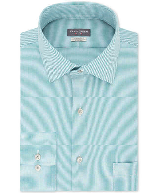 Van Heusen Men's Regular Fit Performance Stretch Wrinkle Free Flex Collar Micro-Houndstooth Dress Shirt Blue Size 17.5X34X35