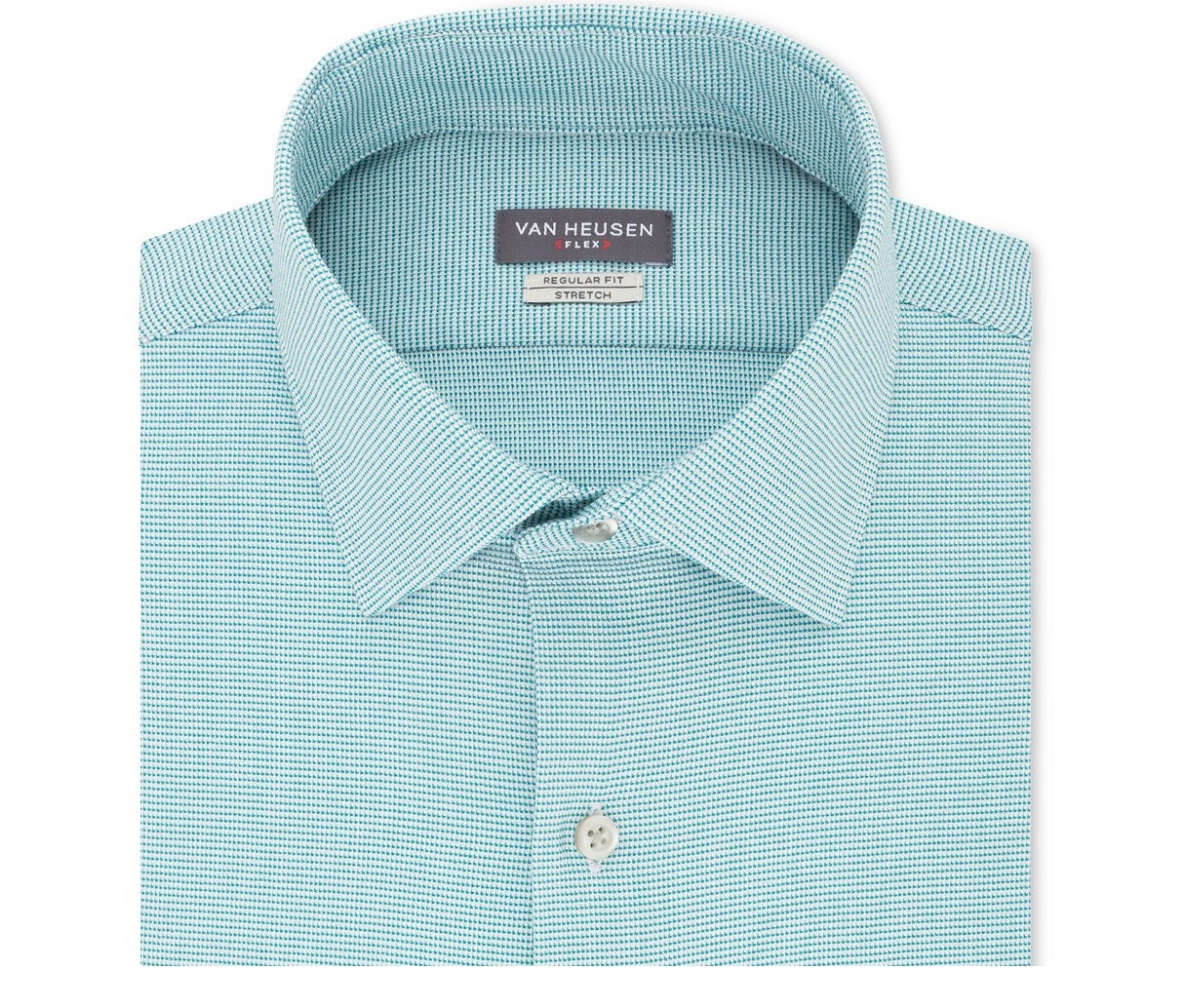 Van Heusen Men's Regular Fit Performance Stretch Wrinkle Free Flex Collar Micro-Houndstooth Dress Shirt Blue Size 17.5X34X35