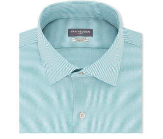 Van Heusen Men's Regular Fit Performance Stretch Wrinkle Free Flex Collar Micro-Houndstooth Dress Shirt Blue Size 17.5X34X35